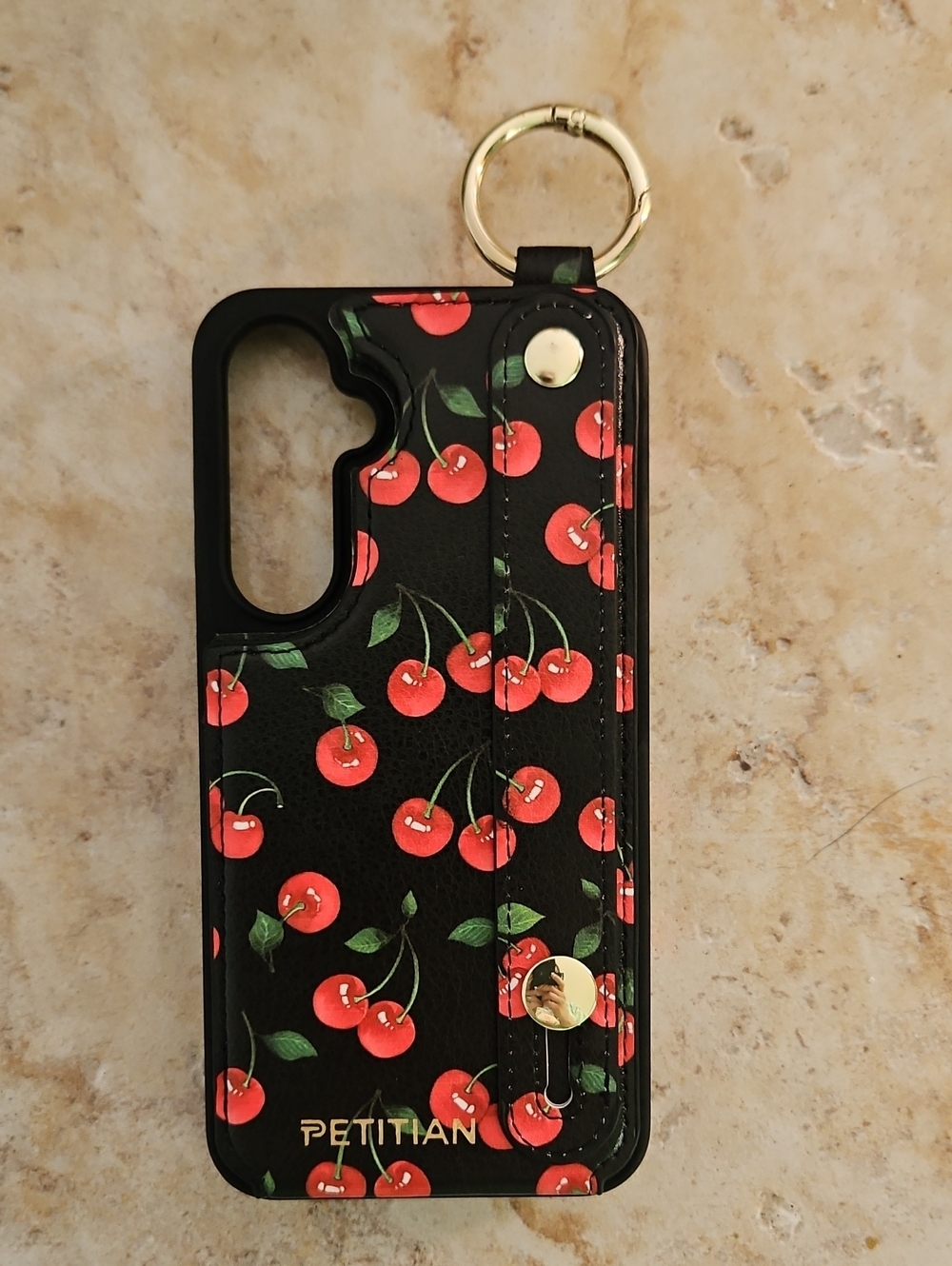New In Box Black Cherry Print Phone Case with Ring Holder